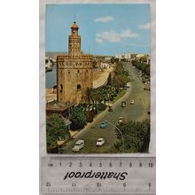old colour postcard Seville, Tower of Gold & Columbus Walk
