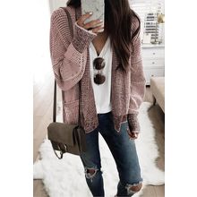 Pink Chunky Waffle Knit Oversized Collar Cardigan