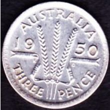 1950 Australia 1 Threepence Silver Coin