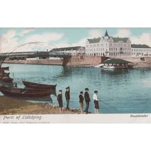 School Children Fishing Fish Rod At Lidkoping Sweden Antique Swedish Postcard