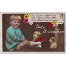 Child With Toy Dog Dogs Antique Happy Birthday Old RPC Postcard