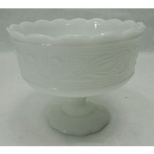 EO Brody Milk Glass Compote Bowl M 6000 Pedestal Bowl Scallop Rim Cleveland VTG