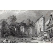 FINCHALE PRIORY, DURHAM 1839 Samuel Lacey - Thomas Allom ANTIQUE ENGRAVING