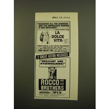 1961 Astor Movies Advertisement - La Dolce Vita and Rocco and his Brothers