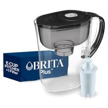 Brita Small 6 Cup Water Filter Pitcher, 1 Britaplus Filter, Metro, Black (Packag