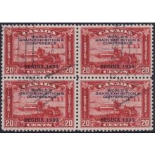 Canada 1933 20c Grain Exhibition Block of 4
