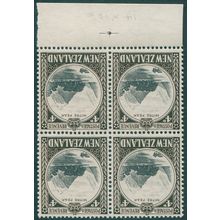 New Zealand 1936 4d. black & sepia Perf 14x13½ Wmk inverted SG583aw MNH block x4