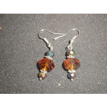 Beautiful large brown fire polished & rainbow titanium unique short earrings