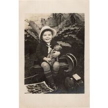 Child Laughing at Military Picture Toy Hat Old Drum Transport Truck Kodak Postca