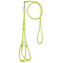 Dog Pet Leather Round Step-In Harness/Lead W1/4" x G15"-20" x L48"- Green