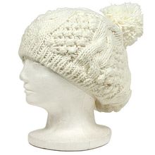 Cap - Knitted Beanie w/ Pom Pom - White - HT-H1282WT