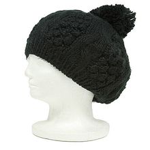Cap - Knitted Beanie w/ Pom Pom - Black - HT-H1282BK