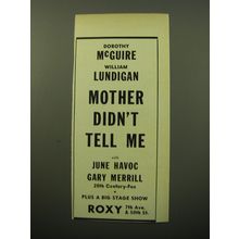 1950 Mother Didn't Tell Me Movie Advertisement - Dorothy McGuire