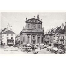 Yverdon Place Pestalozzi Swiss Antique Market Traders Carts Photo Postcard