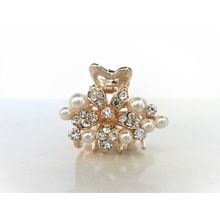 Small pearl and crystal flower gold hair claw clip bridal clip bridal barrette