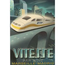 Vitesse Par Nuit Marseille Madrid ZTP Train Travel Painting Postcard