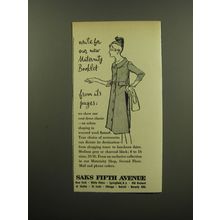 1959 Saks Fifth Avenue Coat Dress Ad - Write for our new Maternity Booklet