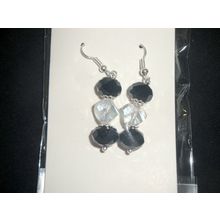 Noticeable large black rondelle & clear helix swing glass earrings