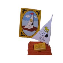 Snoopy Come Home Soap Dish in a Wood Raft with Sail Flag 1973 Vintage Avon