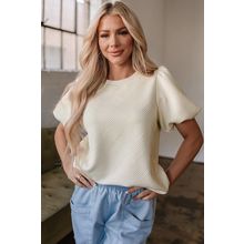 Oatmeal Textured Puff Sleeve T-shirt