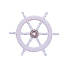 Deluxe Class White Wood and Chrome Ship Decorative Steering Wheel 24""