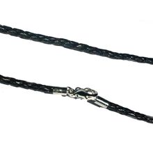 Black Braided Leather 24 Inch 3 mm Necklace with Lobster Claw clasp
