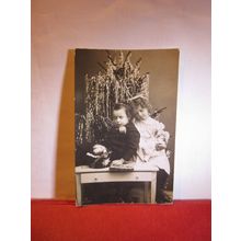 XMAS TREE, TOYS, DOLL, 2 x CHILDREN used antique Dutch postcard RP 1908 pm =