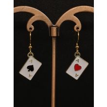 Playing Card Ace and Heart Dangle Drop Earrings Gold Plated