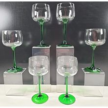 6 Cristal D'Arques Emerald Hock Wine Glasses Set Green Flair Stemware France Lot