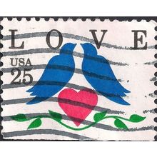 USA, lovebirds greeting, blue 1990, 25c