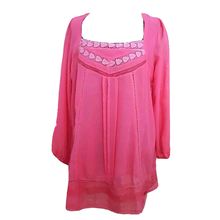 Pink Lace Inserts Embroidery Top Tunic Lined in Cotton Size 16 UK