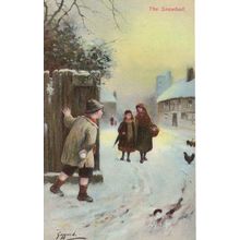 The Snowball Peeping Tom Antique Prank Comic Christmas Postcard