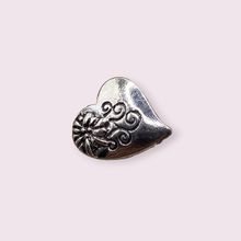 20mm Shank Buttons Love Heart With Carved Flower Antique Silver Metal