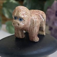 Steatite GORILLA Soapstone Figurine MINI Carved Stone Crystal Animal Blue Eyes