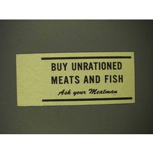 1945 WWII Unrationed Meats and Fish Ad - Meatman