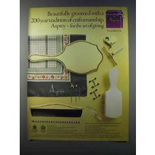 1981 Asprey Ad - Silk Scarf, Six Piece Gold Brush Set