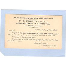 New Jersey Newark Penny Post Card Advertising TJ Preston Co Manufacturers ~955