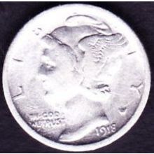 1918 S USA 10 Cents Silver Coin Mercury