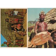 Stamlewe Zulu Tribe Shield Warrior Beaded Natal Hut African 2x Postcard