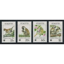 St. Kitts WWF Endangered Species Green Monkey 4v 1986 MNH SG#211-214