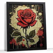 Grunge Rose Wall Art Print Unique Artwork For Lounge Red Rose Art Flower Artwork