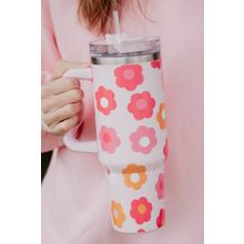 Multicolor Flower Print Handled Stainless Steel Vacuum Cup