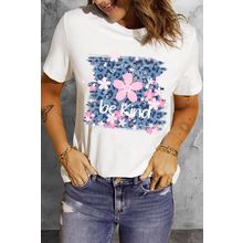White Be Kind Cherry Blossoms Leopard Graphic T Shirt