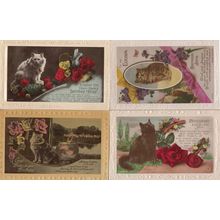 Cats Birthday 4x Antique Framed Border WW2 RPC Postcard s