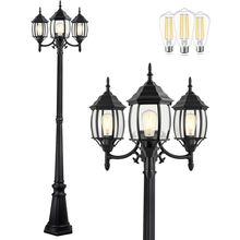 PARTPHONER Outdoor Lamp Post Light 3-Head, Classic Black with Clear Glass Panels