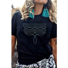 Black Western Fashion Geometric Embroidered T Shirt