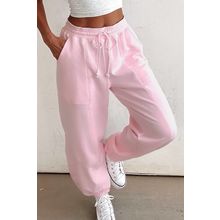 Light Pink Drawstring Waist Patchwork Solid Color Jogger Pants