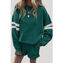 Evergreen Varsity Striped Sleeve Drop Shoulder Sweatshirt and Short Set