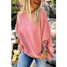 Light Pink Ribbed Knit Half Sleeve Plus Size Poncho Style Sweater