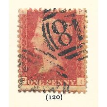 1d PENNY RED QV GB PLATE NUMBERS USED PL No 120
